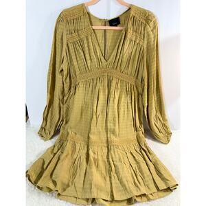Lumiere NWT Boho Babydoll Dress Olive Green Lace Tiered Long Sleeve Lined Size L